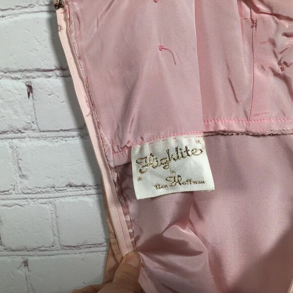 Vintage 60s Peach Blush Party Dress Ruffled Bodice Skinny Strap Front Bow M L - Picture 6 of 9
